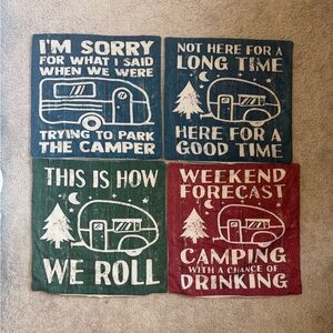 Set of 4 Camper Wall Signs - Blue, Red, Dark Teal, Green